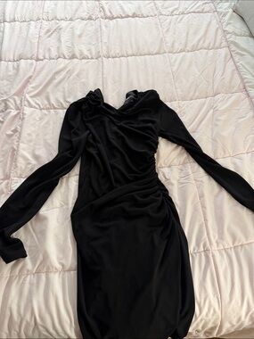 Zara Black Long-Sleeve Ruched Midi Dress